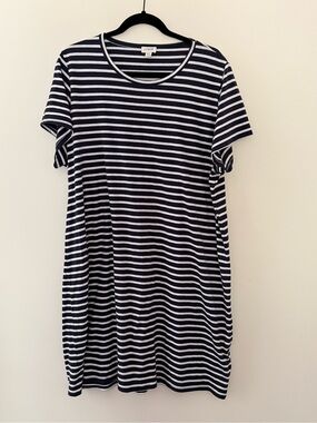 J. Crew 100% Cotton Navy & White Striped Short Sleeve T-Shirt Dress